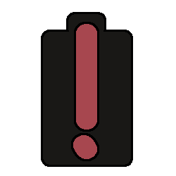 A drawing of a battery with a red excalamation point inside.